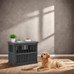 SEVOBAL Pet Crates and Houses Slanted Roof Dog Crate Lockable Gate Optimal Airflow Easy Setup for Living Room Patio, Blue, 29.65"*21.34"*25.28"