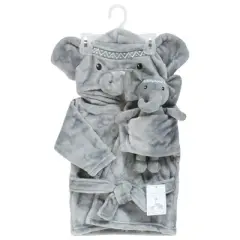 Little Treasure Unisex Baby Plush Bathrobe and Toy Set, Elephant, 0-9 Months