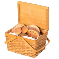 Vintiquewise Woodchip Picnic Storage Basket with Cover and Movable Handles