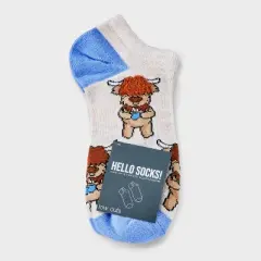 Women's Highland Cows Low Cut Socks - Oatmeal Heather 4-10: Lightweight Animal Print Ankle Apparel