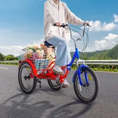 VEVOR Folding Adult Tricycle, 20-Inch 7-Speed Adult Folding Trikes, Carbon Steel 3 Wheel Cruiser Bike with Large Basket & Adjustable Seat