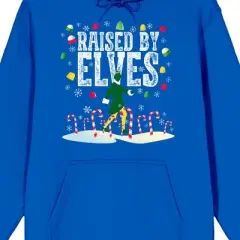 Elf Raised By Elves Long Sleeve Royal Blue Men's Hooded Sweatshirt