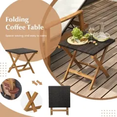 Tangkula 4 Piece Outdoor Chaise Lounge Chair Set Rattan with Armrests & 4-Level Backrest Folding Coffee Table & Cushioned Acacia Wood Lounge Chair Set