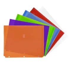 JAM Paper 9 1/2'' x 1 1/4'' x 11 1/2'' 6pk Plastic Binder Envelopes with Easy Closure, 3 Hole Punch: Binder Dividers