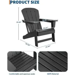 coucheta Modern HDPE Adirondack Chair Set of 2 with 1 Side Table, Oversize Weather Resistant Firepit Chair with Wooden Textured for Patio, Deck, Pool