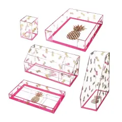 Deflect-O Deflecto Desklarity 5-Piece Desk Set Precisely Pineapple Pink/Metallic Gold (DEF-41695) 