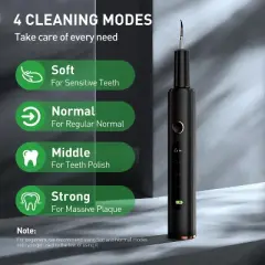 YEVYO Plaque Remover for Teeth - Ultrasonic Tooth Cleaner with 4 Cleaning Modes & LED Display - Hard Tartar Remover Tool for Adults & Smokers - Black