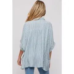 PinkBlush Teal Striped Button Up Dolman Maternity Top