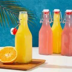 Juvale 6 Pack 8 oz Swing Top Glass Bottles with Stoppers and Cleaning Brush for Vanilla Extract, Limoncello