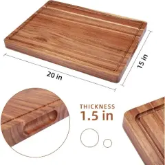 Extra Large Wooden Cutting Board Heavy Duty Chopping Board with Juice Groove, Thick Acacia Wood Butcher Block, 20 x15 inch, 4pcs