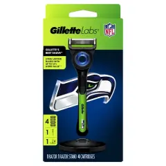Gillette Labs Men's Special NFL Seahawks Edition Shaving Razor with 4 Refills and Magnetic Stand