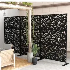 SpassWay 72"H x 47"W Outdoor Metal Garden Trellis Privacy Screen Lattice Panel Indoor Room Divider In Black