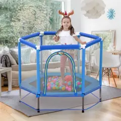 4.6FT Trampoline, Toddlers Indoor Outdoor Mini Trampoline with Safety Enclosure Net and Balls -ModernLuxe