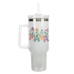 Elanze Designs Mama Pastel Flower Garden 40 oz. Stainless Steel, Large Water Bottle Coffee Mug, Spill & Leak Resistant, Thermal Travel Tumbler with