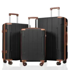 MOEPISY Luggage Sets 3 Piece, Hard shell ABS Lightweight Durable Suitcases with Double Spinner Wheels 20/24/28 Inch (Black Brown)