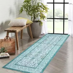Acekool Washable Area Rug, Vintage Boho Floral, Non-Slip Low Pile Carpet for Living Room, Bedroom, Nursery, Playroom, Dining Room
