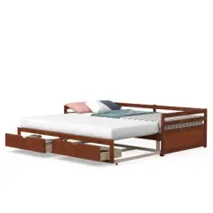 Costway Twin to King Daybed with  2 Drawers Wooden Sofa Bed for Bedroom Living Room White/Cherry