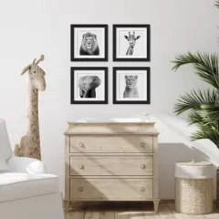 Black and White Nursery Safari - 4 Piece Framed Gallery Wall Set - Americanflat With Mat