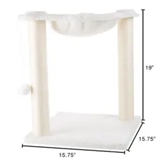 19-Inch Cat Scratching Post with Hammock - Sisal Fabric and Carpet Cat Tree with Hanging Ball Toy for Adult Cats and Kittens by PETMAKER (White)