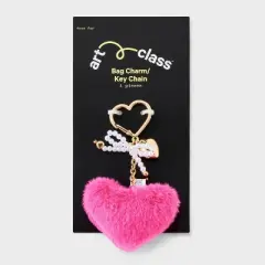 Girls' Heart Bag Charm - art class&trade; Pink: Lobster Claw Clasp, Polyester, Acrylic, Zinc Alloy