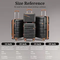 KWPZQEB Luggage Sets 4 Pcs, PP Lightweight Suitcases with Spinner Wheels, 24/28" with Expandable, Hardshell Luggage Sets with TSA Lock (14/20/24/28")