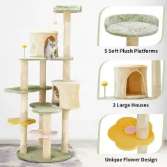 Erommy Flower Cat Tree Tower,  Multi-Level Cat Condo,light green
