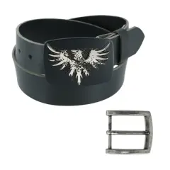 CTM Men's Leather Bridle Belt with Phoenix Belt Buckle (2 Buckle Set)