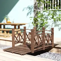 Outsunny 5 ft. Garden Bridge with Safety Rails, Wooden Outdoor Bridge for Backyard Ponds, Creeks, Streams