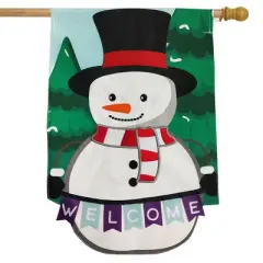 Winter Snowman Burlap House Flag Welcome Top Hat 28" x 40" Briarwood Lane