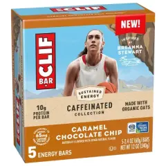 CLIF Bar Caramel Chocolate Chip with Caffiene Granola Protein Bar Made with Organic Oats - 10g Protein - 12oz/5pk