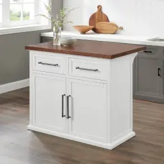 Bartlett Wood Top Kitchen Island White/Walnut - Crosley