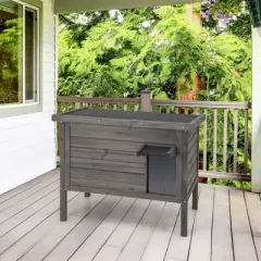 Costway Outdoor Insulated Wooden Cat House w/ All-Round Foam Insulated Double Room