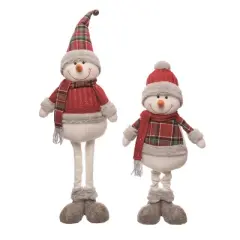 Transpac Plush Snowman Figurines Set of 2 with Telescoping Legs Colorful Indoor Christmas Decorations Gift Ideas