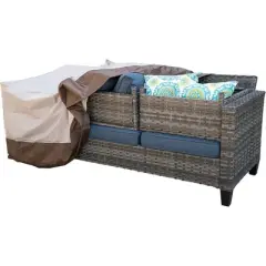 XIZZI Heavy Duty Patio Sofa Cover Waterproof, Outdoor Patio Furniture Cover with Air Vent Adjustable Drawstring and Handles, Beige