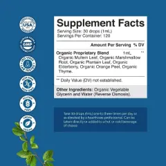 Organic Lung Cleanse Drops, Mullein Leaf Cleanse & Detox Supplement, Tincture Drops for Respiratory Lung Health, Nature's Craft, 120mL