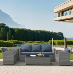 ELJGET Patio Furniture Set, 5 PCS Wicker Outdoor Conversation Set with 2 Coffee Tables for Backyard, Poolside, Garden