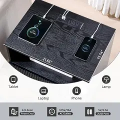 SinCiDo Nightstand w/Charging Station, 21.65" Modern Fluted Bedside Table w/2 Storage Drawers & Open Shelf, Wood End Table for Bedroom