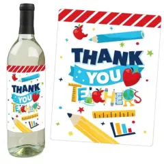 Big Dot of Happiness Thank You Teachers - Teacher Appreciation Christmas Gifts Decorations for Women and Men - Wine Bottle Label Stickers - Set of 4