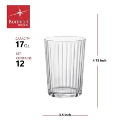 Bormioli Rocco Exclusiva Gin Fizz Glasses, Set of 12 - 17 Oz. Ribbed Drink Tumblers Made of Star Crystal Glass with XLT Treatment - Dishwasher Safe