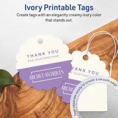 Avery Printable Round Scalloped Tags with Sure Feed Technology, 2-1/2" Diameter, Matte Ivory Cardstock, Print-to-the-Edge, Laser/Inkjet, 90 Total