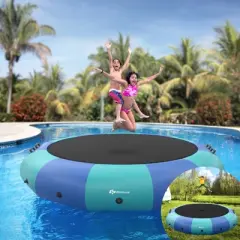 Infans 12FT Inflatable Water Bouncer Splash Padded Water Trampoline Blue & Green