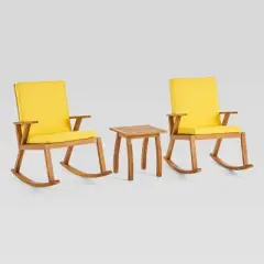 Champlain 3pc Acacia Wood Rocking Chairs Set  Teak/Yellow - Christopher Knight Home