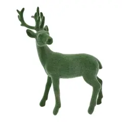 Transpac Green Flock Deer Figurine Decorative Object for Christmas Tabletop Decoration Gift for Collectors and Holiday Decor