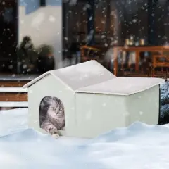 VEVOR Heated Cat House, Outdoor Kitty Shelter with Adjustable Temperature and Timer, 600D Oxford Cloth Foldable Cat Shelter, Green (Large)