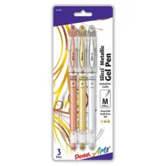 Pentel Arts Slicci Metallic Gel Pen, Med 0.8mm Needle Tip, Assorted Ink (E/X/Z), 3 Per Set, 3 Sets
