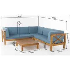 Sapphtopaz Mid-Century Modern 4-Piece Outdoor Patio Sofa Set, Modular Sectional Sofa with Coffee Table, Acacia Wood Outdoor Sofa Set with X-BACK