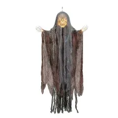 Morris Costumes 4 Ft. Hanging Orange Light-Up Skeleton Face Reaper Halloween Decoration