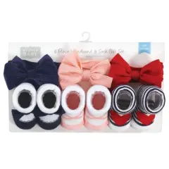 Hudson Baby Infant Girls Headband and Socks Giftset, Red Blue Bows, One Size