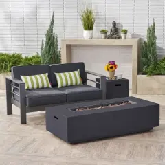 GDFStudio Crested Bay Outdoor Aluminum Loveseat and Fire Pit Set