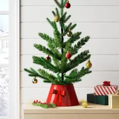 7" Christmas Metal Mini Tree Collar with Bow Red - Wondershop&trade;